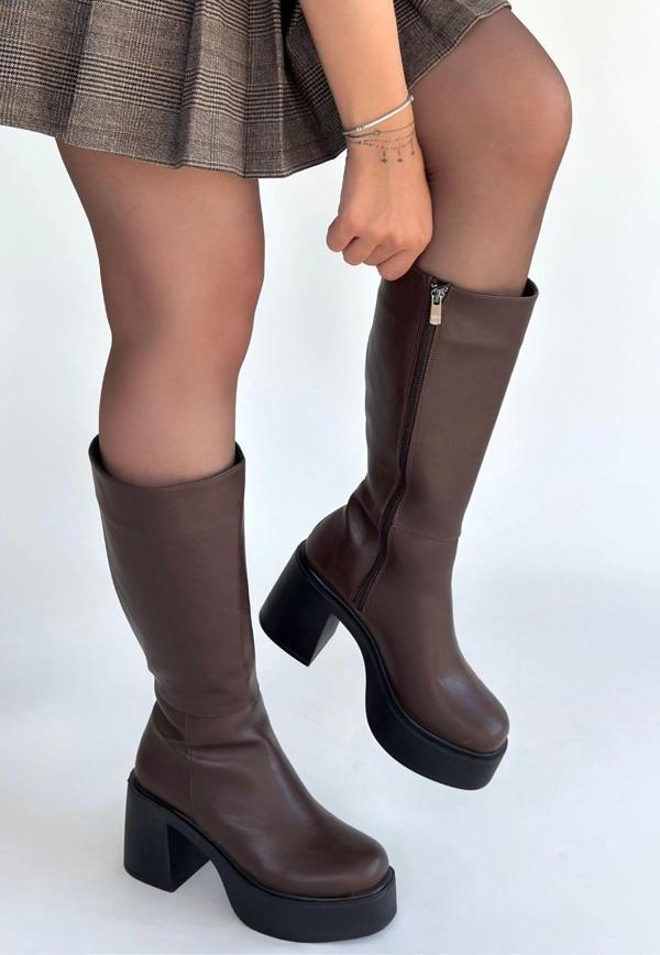 Disan Kahverengi Cilt Topuklu Çizme - Image 1