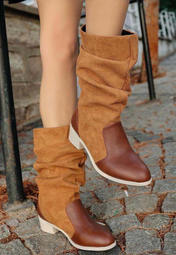 Jolin Taba Cilt Süet Detaylı Çizme - Image 1