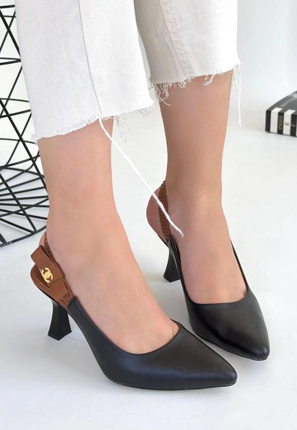 Toran Siyah Cilt Topuklu Ayakkabı - Image 1