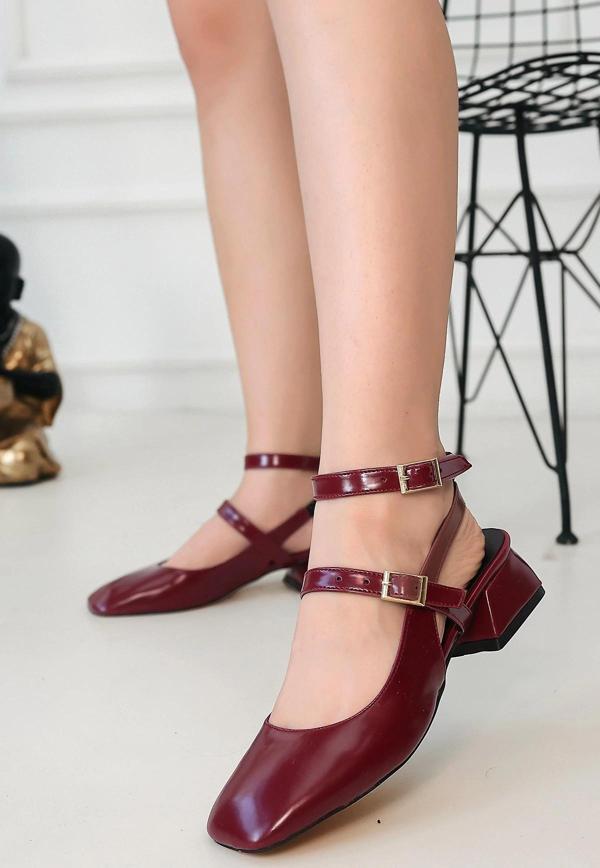 Karmi Mürdüm Cilt Topuklu Ayakkabı - Image 1