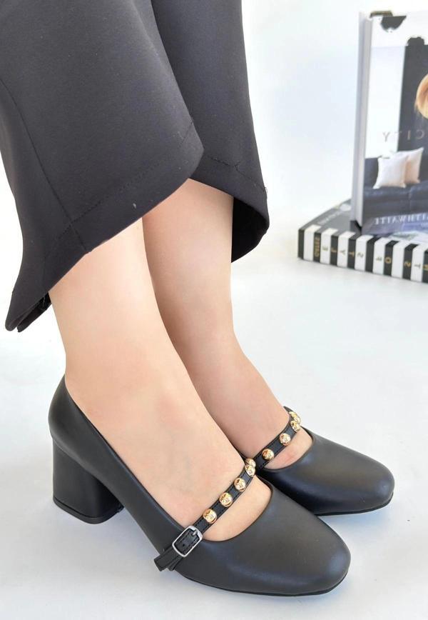 Tino Siyah Cilt Topuklu Ayakkabı - Image 1