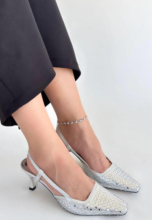 Sione Gümüş Cilt Topuklu Ayakkabı - Image 1