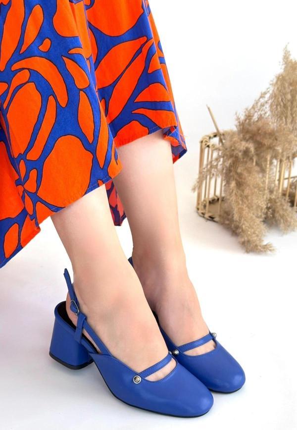 Jecci Mavi Cilt Topuklu Ayakkabı - Image 1
