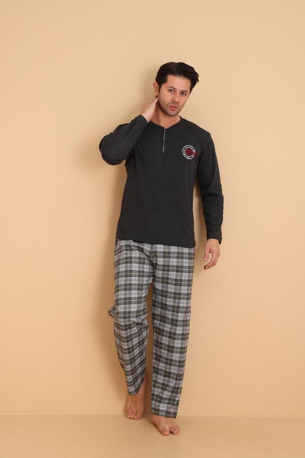 Falkom 7014 İnterlok Kışlık Ekose Pijamalı Erkek Pijama Takımı - Image 1