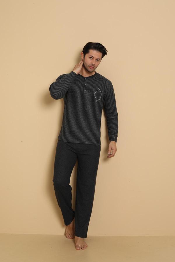 FLK 7008 İnterlok Kışlık Ekose Pijamalı Erkek Pijama Takımı - Image 1