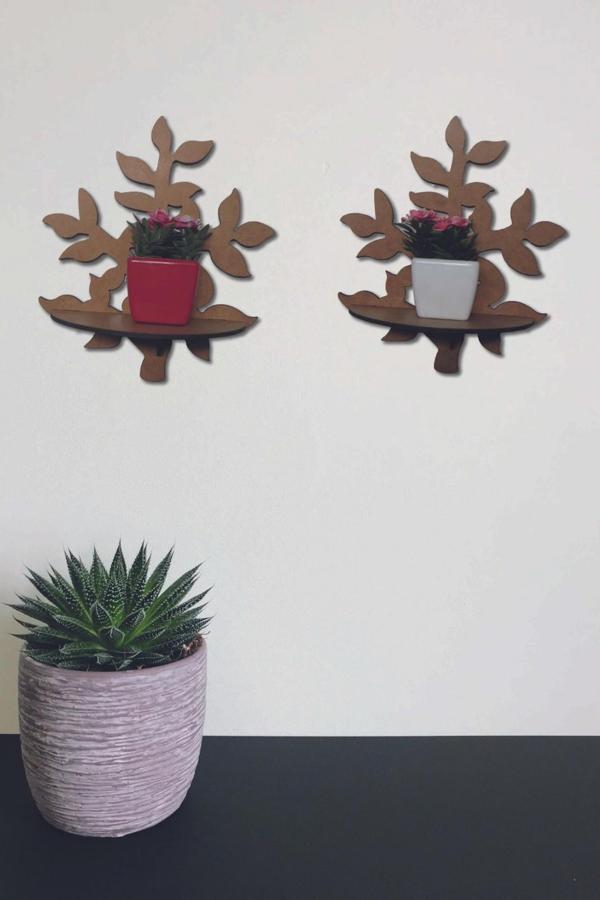 Mini Ahşap Duvar Dekoru 2 li Ahşap Mumluk Çiçek Rafı - Image 1