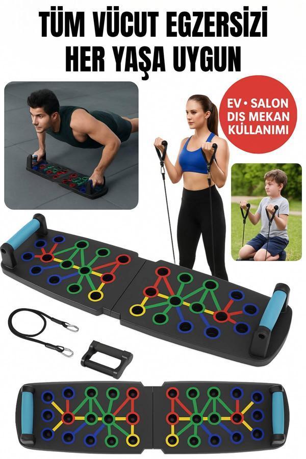 Renk Kodlu Katlanabilir Şınav Tahtası – 22 Delikli Profesyonel Antrenman ve Egzersiz Seti - Image 1