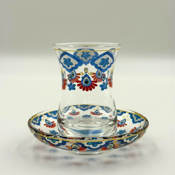 El Boyama Desenli 6 Kişilik Çay Bardağı Seti - Image 1