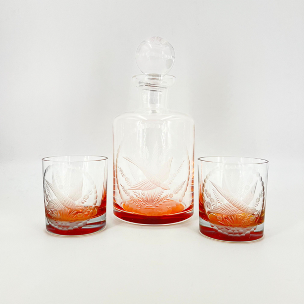  Gravür Kuş ve Çiçek Desenli Karaf ve Bardak Seti - Image 1