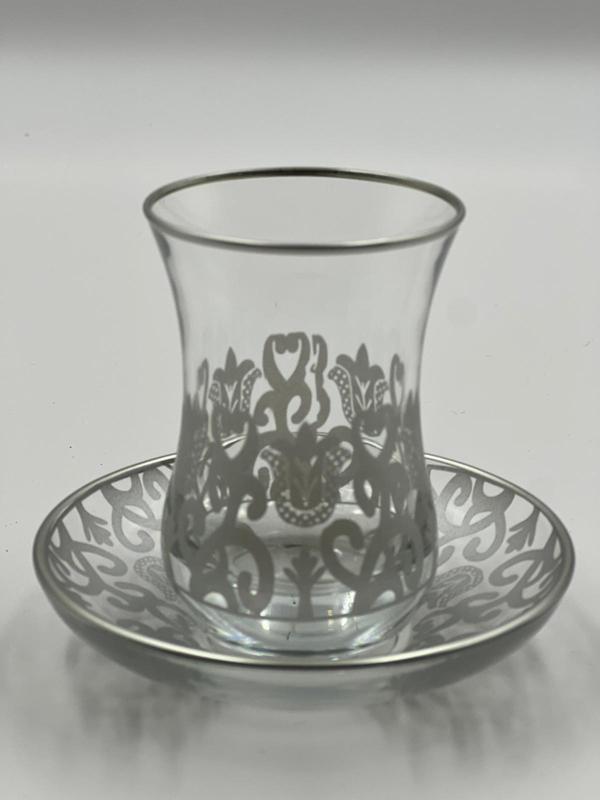 Gümüş Motifli Saray Desenli 6 Kişilik Çay Bardağı Takımı - Image 1