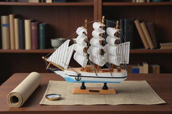 Dekoratif Ahşap El Yapımı Yelkenli Gemi Maketi Masaüstü Biblo Ev Ofis Hediyesi 24 cm. Model B - Image 1