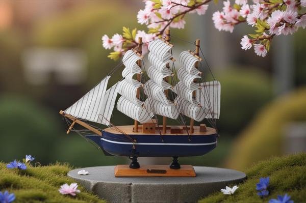 Dekoratif Ahşap El Yapımı Yelkenli Gemi Maketi Masaüstü Biblo Ev Ofis Hediyesi 24 cm. Model D - Image 1