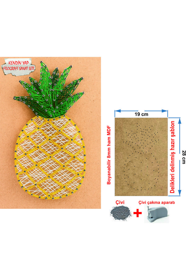 İp Sanatı Dikkat Geliştirici el becerisi Çocuk Montessori Eğitimi Filografi Hazır Set Ananas - Image 1