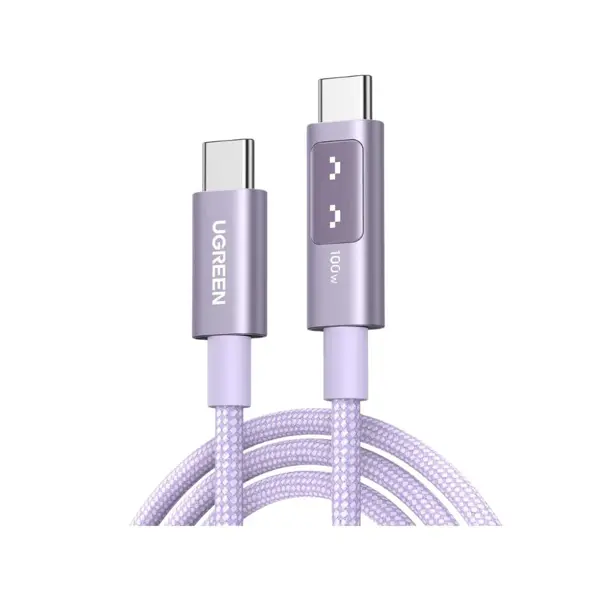 UGREEN Uno USB-C 100W 5A QC PD Örgülü Hızlı Şarj Kablosu, 1 Metre, Mor, 65092 - Image 1