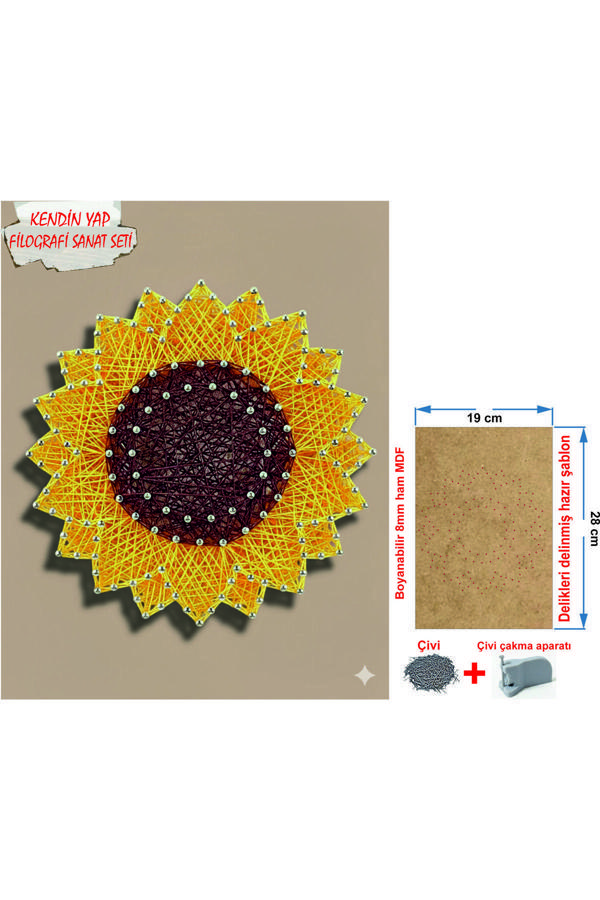İp Sanatı Dikkat Geliştirici el becerisi Çocuk Montessori Eğitimi Filografi Hazır Set Aycicek - Image 1