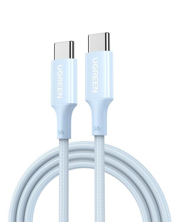 UGREEN USB-C 100W 5A QC PD Örgülü Hızlı Şarj Kablosu, 1 Metre, Mavi, 65253 - Image 1