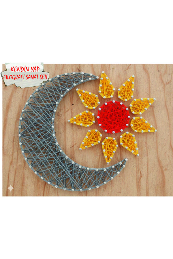 İp Sanatı Dikkat Geliştirici el becerisi Çocuk Montessori Eğitimi Filografi Hazır Set Ay-Güneş - Image 1