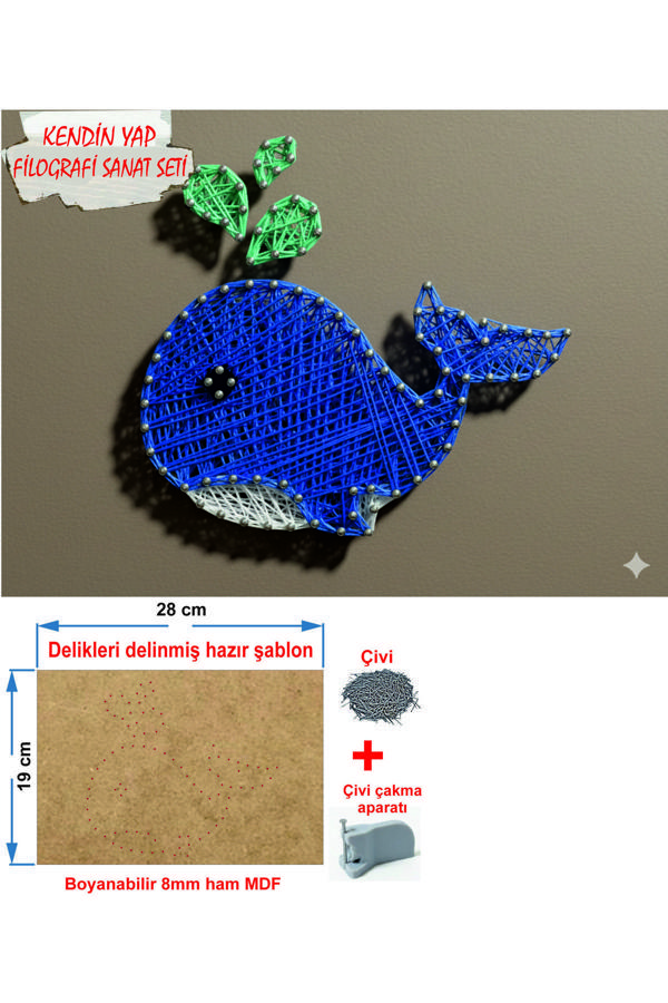 İp Sanatı Dikkat Geliştirici el becerisi Çocuk Montessori Eğitimi Filografi Hazır Set Balina - Image 1