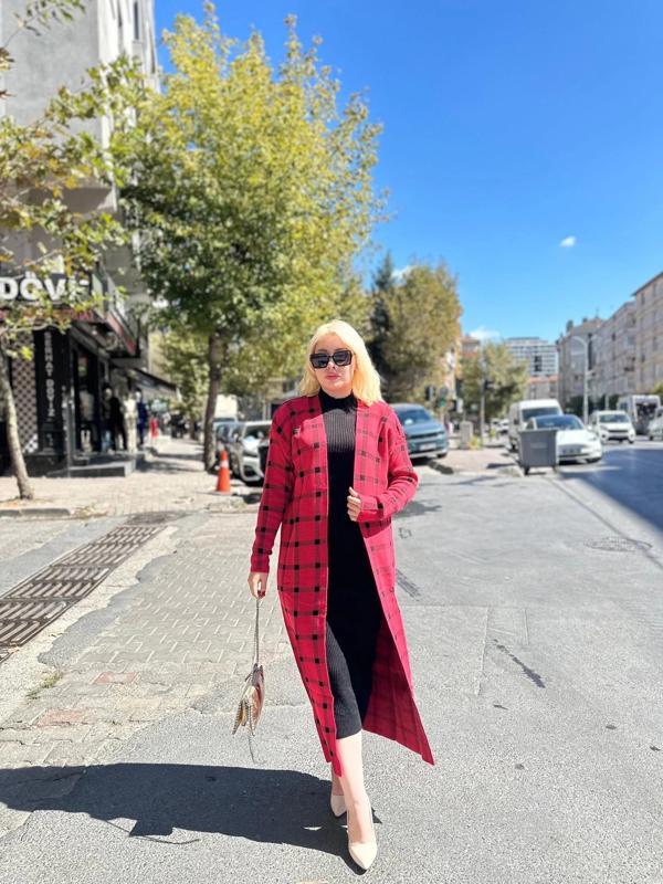 Triko Hırka elbise ikili takım kırmızıSiyah - Image 1