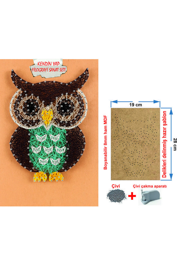 İp Sanatı Dikkat Geliştirici el becerisi Çocuk Montessori Eğitimi Filografi Hazır Set Baykuş - Image 1