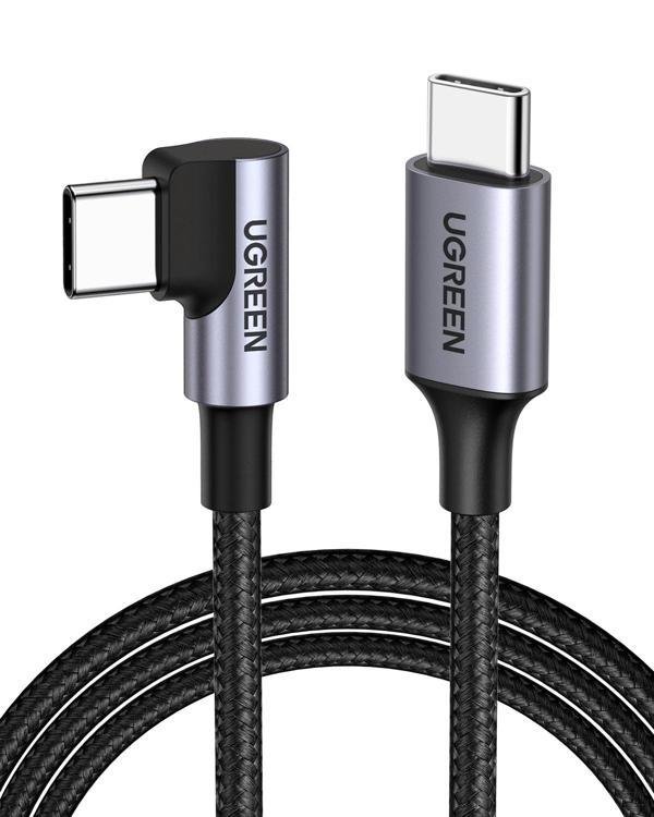 UGREEN USB-C 60W 3A QC PD 90 Derece Örgülü Hızlı Şarj Kalosu, 2 Metre, Siyah, 50125 - Image 1