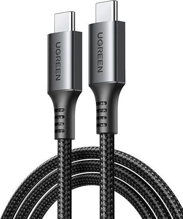 UGREEN USB-C 60W 3A QC PD Örgülü Hızlı Şarj Kablosu, 1 Metre, Siyah, 15373 - Image 1
