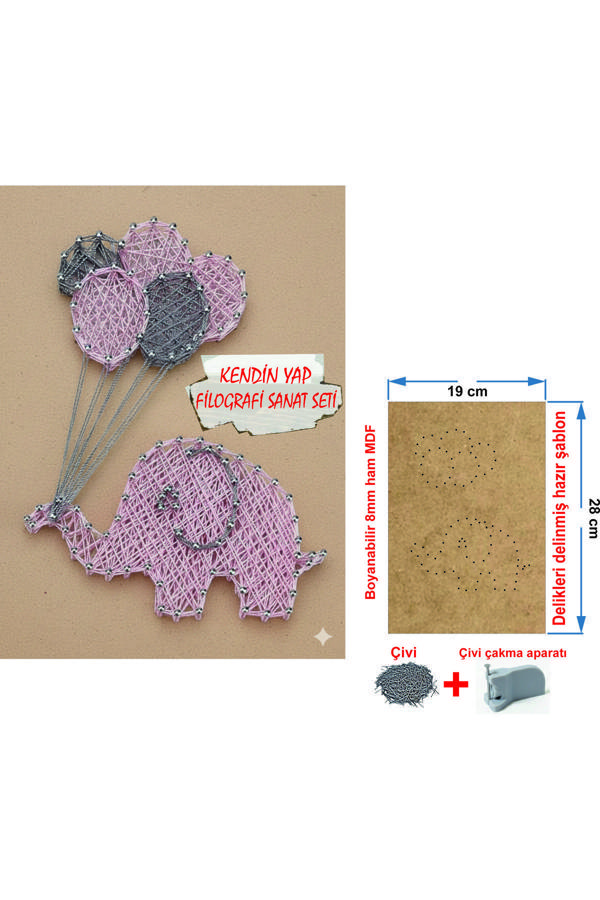 İp Sanatı Dikkat Geliştirici el becerisi Çocuk Montessori Eğitimi Filografi Hazır Set Fil - Image 1