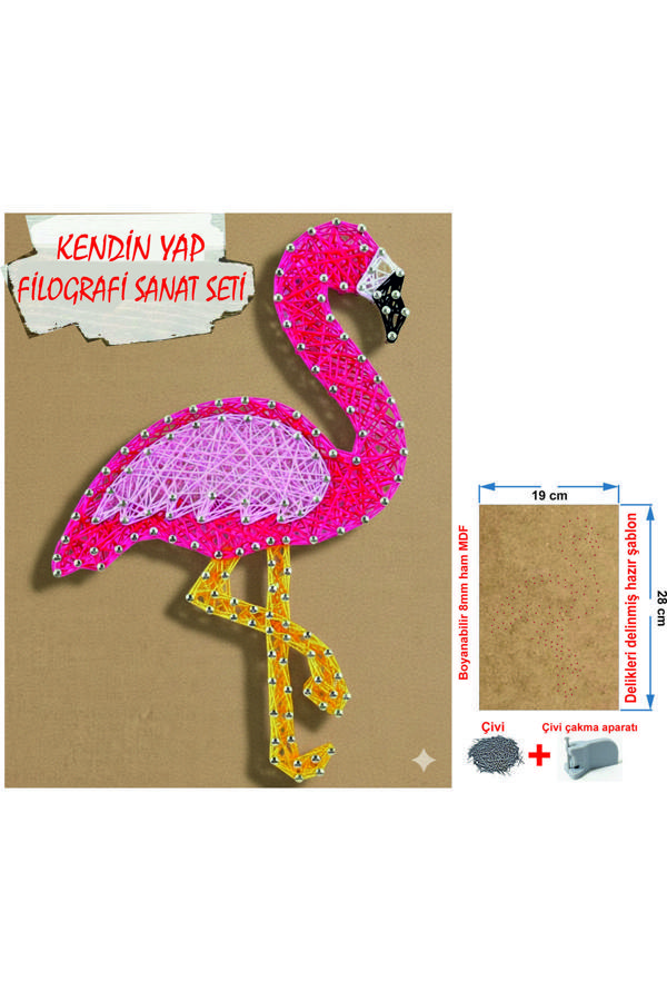 İp Sanatı Dikkat Geliştirici el becerisi Çocuk Montessori Eğitimi Filografi Hazır Set Flamingo - Image 1