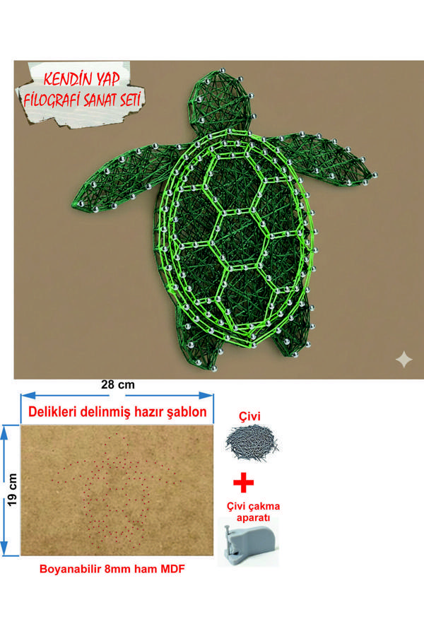 İp Sanatı Dikkat Geliştirici el becerisi Çocuk Montessori Eğitimi Filografi Hazır Set Kaplumbaga - Image 1