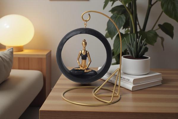 Modern Stil Askılı Sallanan Yoga Yapan Kadın Heykeli 18 cm Dekoratif Meditasyon Biblo Ev Ofis Süsü C - Image 1
