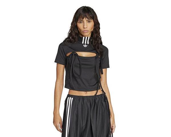 adidas Ribbon Crop Top Kadın Günlük Tişört JX2537 Siyah - Image 1