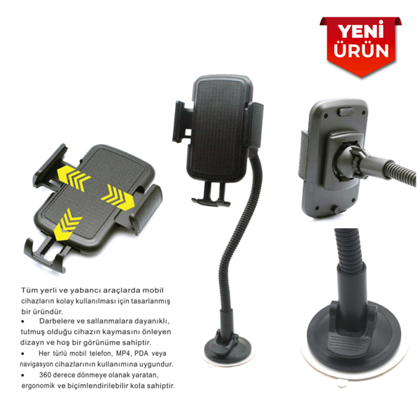 Araç İçi Telefon Tutucu 39 cm Spiralli Vakumlu Vantuzlu Telefon Tutucu BR590 1958 - Image 1