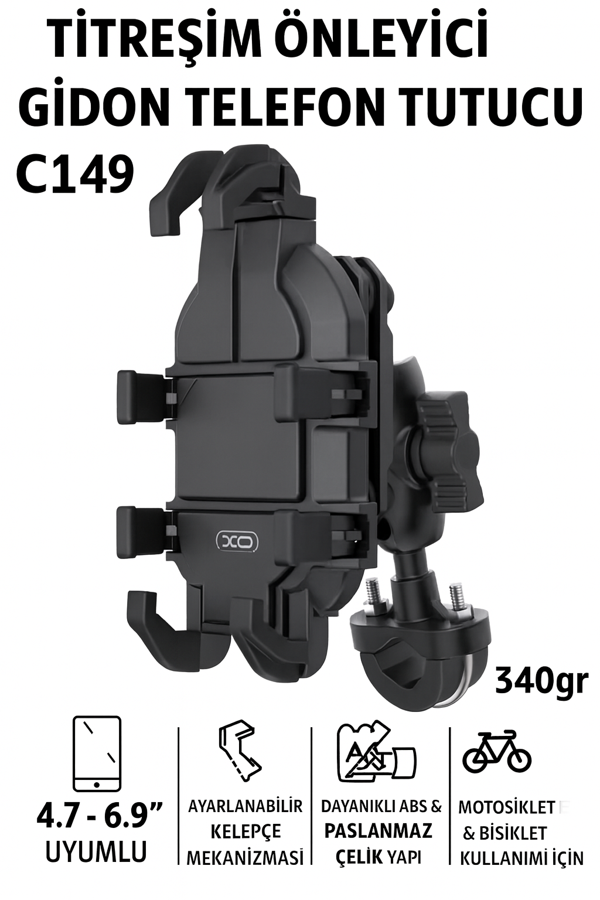 Titreşim Önleyici Gidon Telefon Tutucu Dayanıklı ABS Paslanmaz Çelik Yapı 4.7-6.9" Uyumlu - Image 1