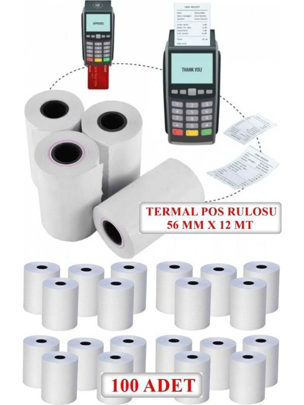 56x12m Termal Rulo Yazar Kasa Pos Kağıdı 12 Metre / 100 Adet (10 Paket) - Image 1