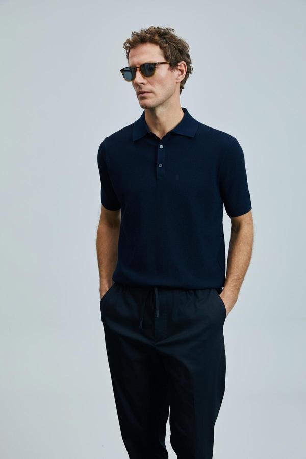 Lufian Modal Karışımlı Regular Fit Polo Yaka Kısa Kollu Triko Erkek Kazak 111090114 LACİVERT - Image 1