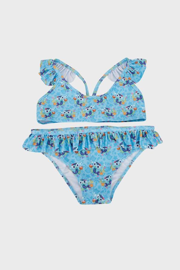 Slipstop Mercat Baskılı Çabuk Kuruyan Fırfırlı  Takım Kız Çocuk Bikini SB2511120000 BEBE MAVİ - Image 1