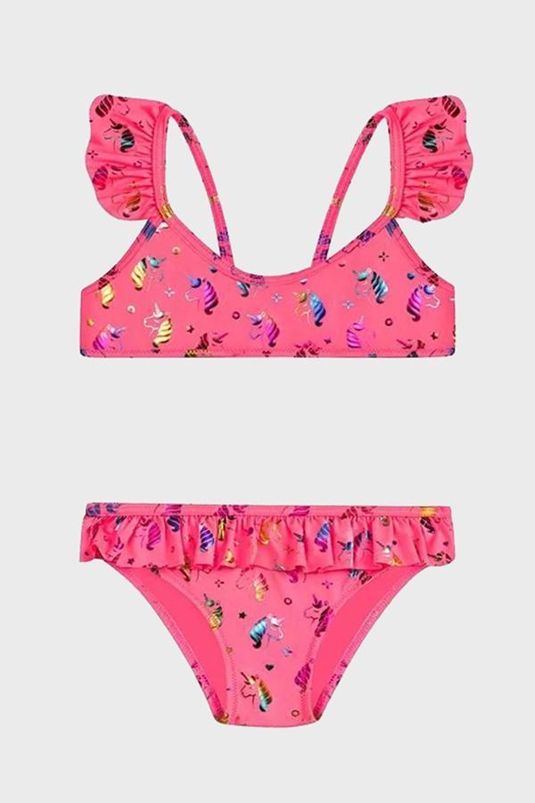 Slipstop Liz Desenli UPF 50+ Korumalı Çabuk Kuruyan Kız Çocuk Bikini SB2514000110 FUŞYA - Image 1