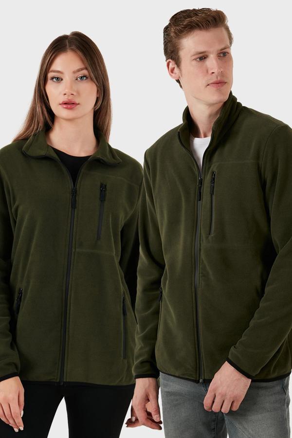 Buratti Slim Fit Cepli Fermuarlı Anti-Pilling Tüylenme Yapmayan Soğuk Geçirmez Polar Unisex Hırka 5906028S1 HAKİ - Image 1