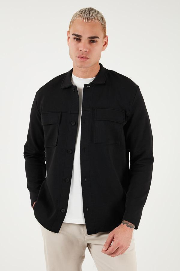 Buratti Pamuklu Regular Fit Klasik Yaka Göğüs Cep Detaylı Erkek Gömlek 5901220 SİYAH - Image 1