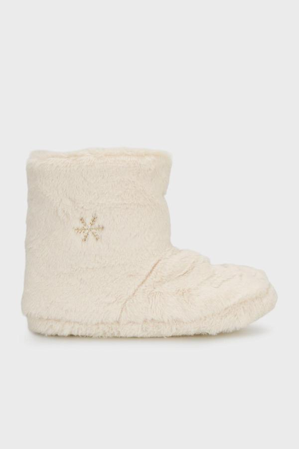 Lela Yumuşak Dokulu Peluş Bayan Panduf 6722004 EKRU - Image 1