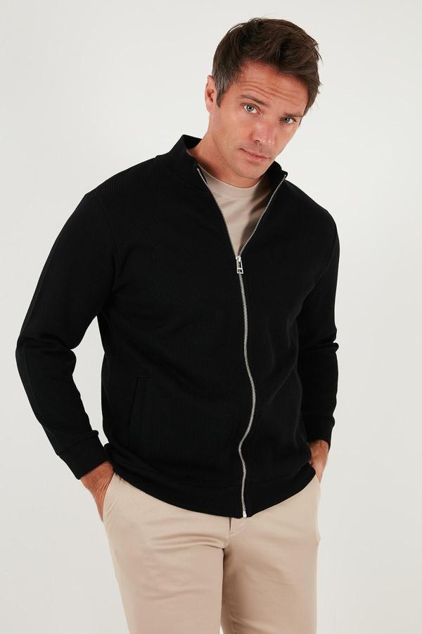 Buratti Pamuklu Relaxed Fit Dik Yaka Fermuarlı Erkek Hırka 5901075 SİYAH - Image 1