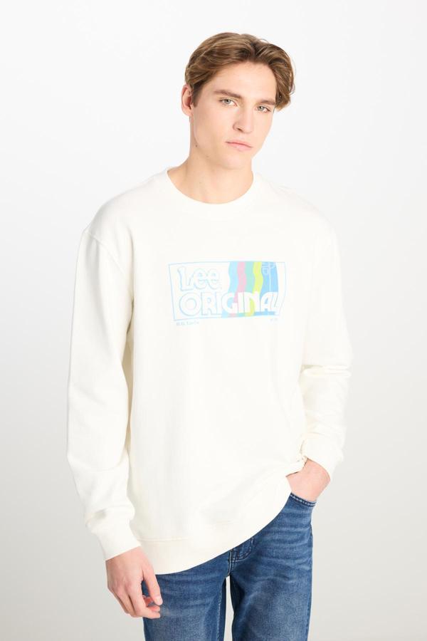 Lee Pamuklu Regular Fit Baskılı Bisiklet Yaka Erkek Sweat LL20F RNQ EKRU - Image 1