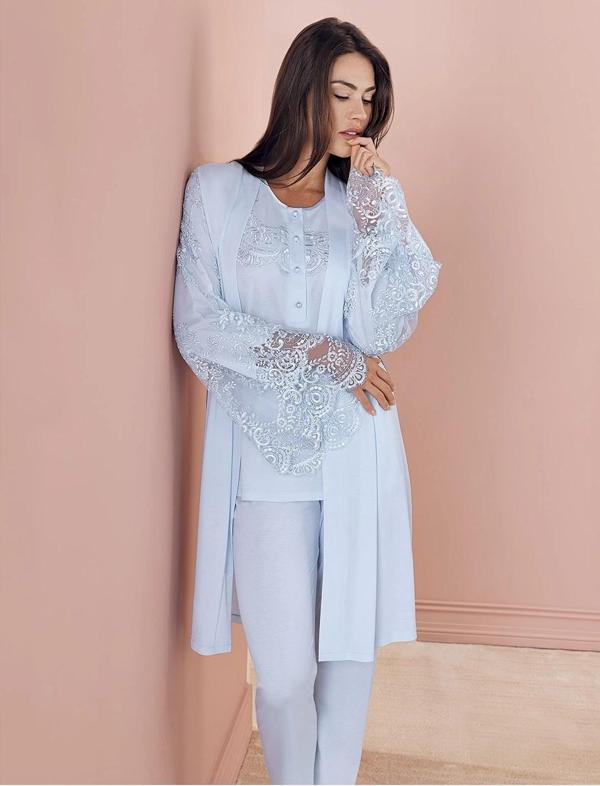 MDB Espuar 757 Penye 3'lü Sabahlık Pijama Takımı - Image 1