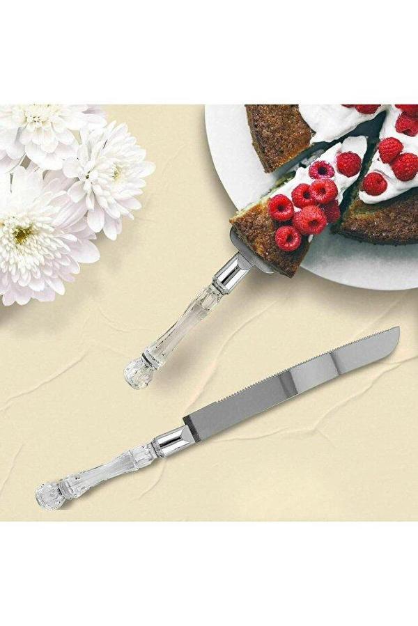 Mucit Home Kristal Saplı Pasta Servis Seti Spatula Bıçak Ikili Set - Image 1