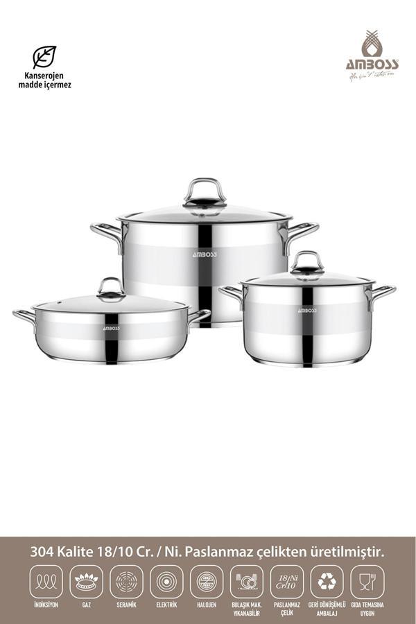 Valeria 6 Parça Tüm Ocaklara Uyumlu Paslanmaz Çelik Tencere Tava Seti  - Image 1