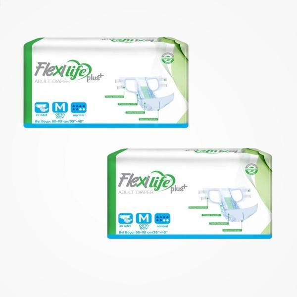 Flexi Life Yetişkin Tekstil Yüzeyli Bel Bantlı Hasta Bezi (M) Medium 30'lu Paket x 2 Paket - Image 1