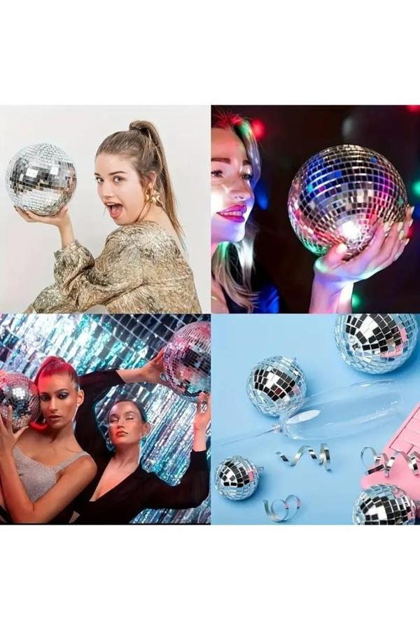 Disko Topu Yapma 4 Rulo Gümüş Aynalı Mozaik Taşlı Dekor Bant Kare Cam Ayna Taş Parti Takı Bandı - Image 1