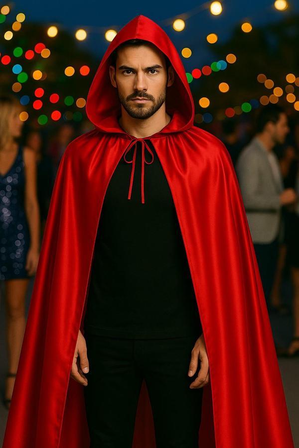 Kırmızı Şeytan Pelerini Kapşonlu 120 cm Halloween Kostüm Aksesuarı - Image 1