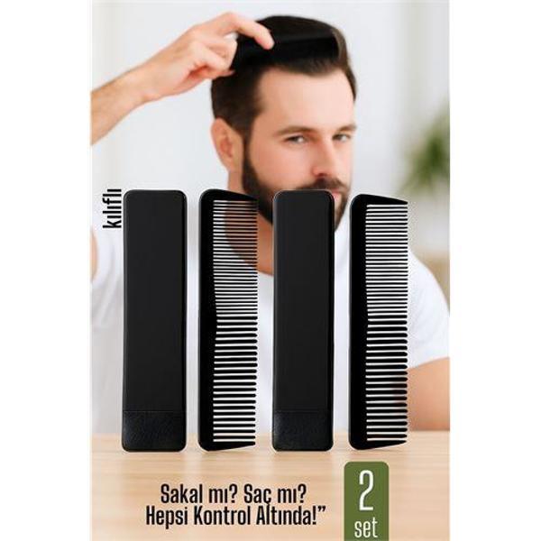 2 li Kılıflı Cep Tarağı – 14 x 3 cm | Kompakt, Şık ve Taşınabilir Erkek Bakım Tarağı - Image 1