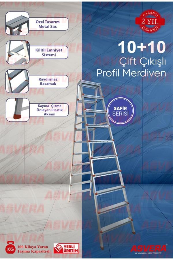 Safir Serisi -10 10 Basamaklı Çift Çıkışlı Galvanizli Profil Merdiven (EV, BAHÇE, IŞYERİ IÇİN UYGUN) - Image 1